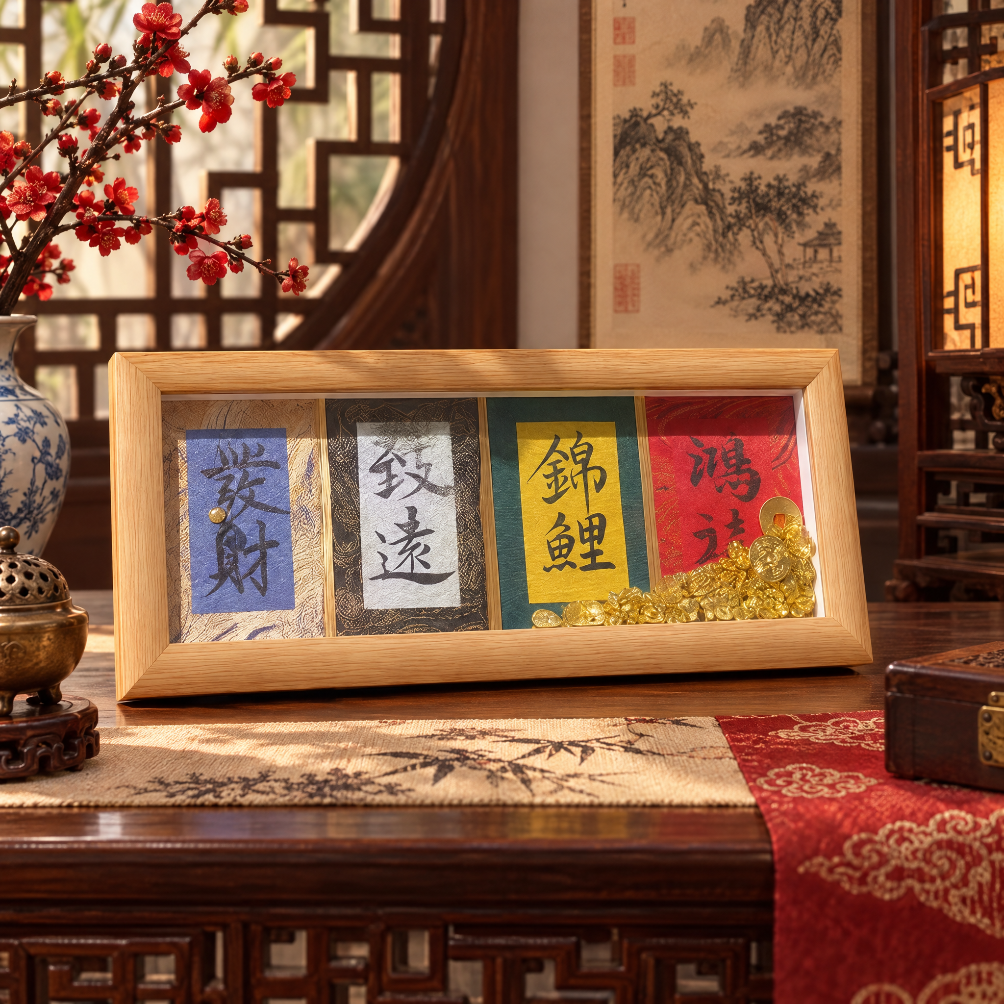 融合书法与东方纹样的装框工艺礼品